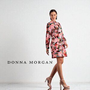 NWT Donna Morgan Women’s 6 Poppy Pink Floral Mini Dress Long Sleeve Mock Neck